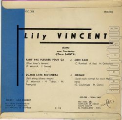 [Pochette de Faut pas pleurer pour a (Lily VINCENT) - verso]