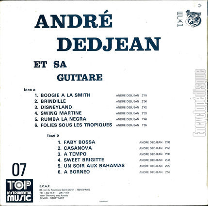 [Pochette de Boogie  la Smith, Brindille,  tempo… (Andr DEDJEAN) - verso]