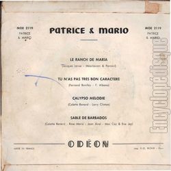 [Pochette de Calypso mlodie (PATRICE et MARIO) - verso]