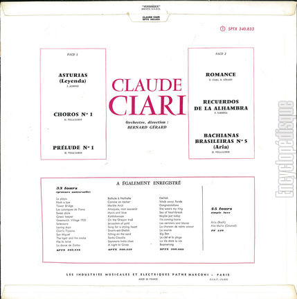 [Pochette de Asturias, Chros n 1, romance… (Claude CIARI) - verso]