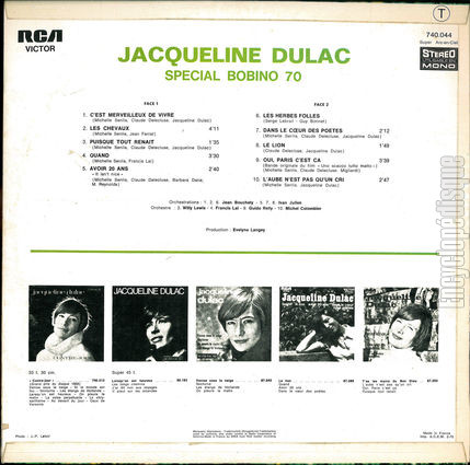 [Pochette de C’est merveilleux de vivre - Spcial Bobino 70 (Jacqueline DULAC) - verso]