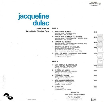 [Pochette de Besoin des autres (Jacqueline DULAC) - verso]