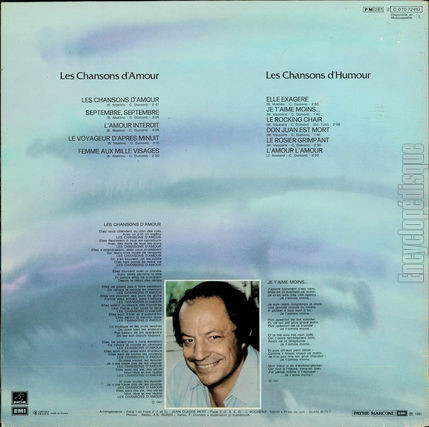 [Pochette de Les chansons d’amour (Charles DUMONT) - verso]