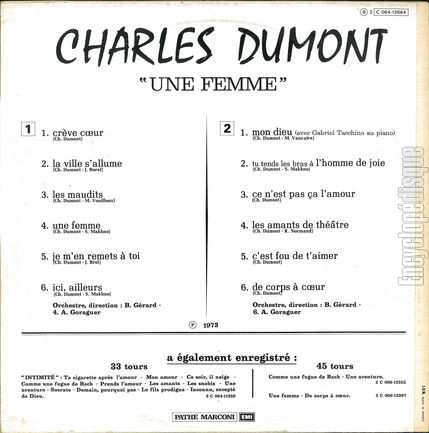 [Pochette de Une femme (Charles DUMONT) - verso]