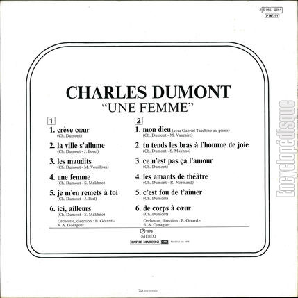 [Pochette de Une femme (Charles DUMONT) - verso]