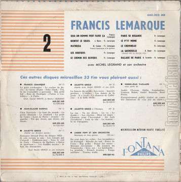 [Pochette de n 2 (Francis LEMARQUE) - verso]