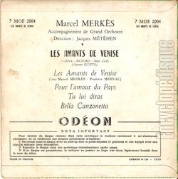 [Pochette de Les amants de Venise (Marcel MERKS et Paulette MERVAL) - verso]