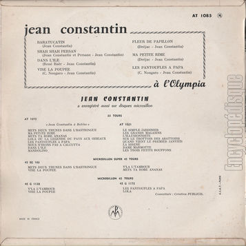 [Pochette de Jean Constantin  l’Olympia (Jean CONSTANTIN) - verso]