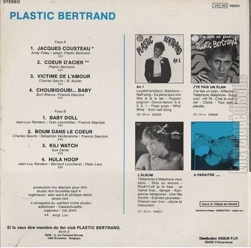 [Pochette de Jacques Cousteau, Baby doll, Hula hoop… (Plastic BERTRAND) - verso]