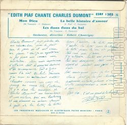 [Pochette de Mon Dieu (dith PIAF) - verso]