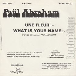 [Pochette de Une fleur (Pal ABRAHAM) - verso]