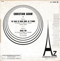 [Pochette de Tu sais si bien dire je t’aime (Christian ADAM) - verso]