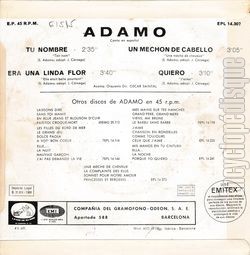 [Pochette de Tu nombre (Salvatore ADAMO) - verso]