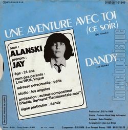 [Pochette de Une aventure avec toi (ce soir) (Jay ALANSKI) - verso]