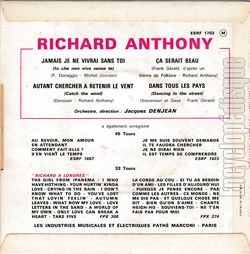 [Pochette de Jamais je ne vivrai sans toi (Richard ANTHONY) - verso]