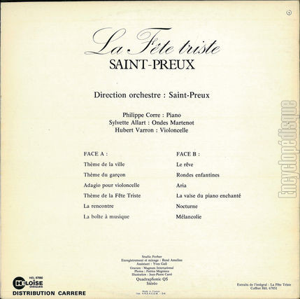 [Pochette de La fte triste (SAINT-PREUX) - verso]