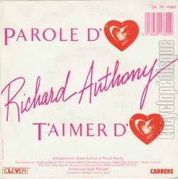 [Pochette de T’aimer d’amour (Richard ANTHONY) - verso]