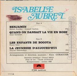 [Pochette de Benjamin (Isabelle AUBRET) - verso]