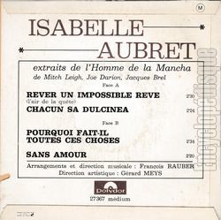 [Pochette de L’homme de la mancha (Isabelle AUBRET) - verso]