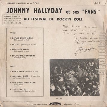 [Pochette de Au festival du Rock n’ roll (Johnny HALLYDAY) - verso]