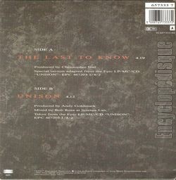 [Pochette de The last to know (Cline DION) - verso]