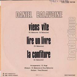 [Pochette de Viens vite (Daniel BALAVOINE) - verso]