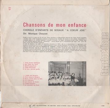 [Pochette de Chansons de mon enfance n 1 (Chorale d’enfants   Cœur Joie  de Sceaux) - verso]