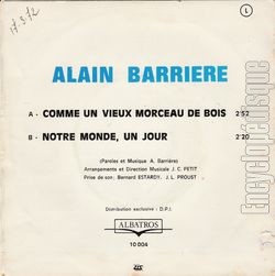 [Pochette de Comme un vieux morceau de bois (Alain BARRIRE) - verso]