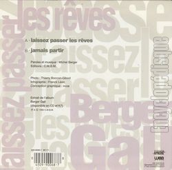 [Pochette de Laissez passer les rves (France GALL et Michel BERGER) - verso]