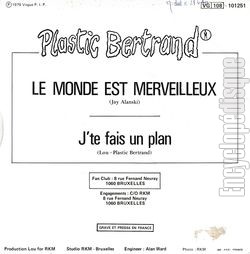 [Pochette de Le monde est merveilleux (Plastic BERTRAND) - verso]