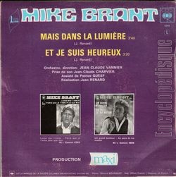 [Pochette de Mais dans la lumire (Mike BRANT) - verso]