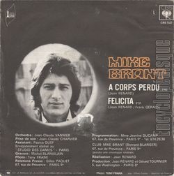 [Pochette de  corps perdu (Mike BRANT) - verso]