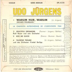 [Pochette de Warum nur, warum ( dis-moi pourquoi ) (Udo JRGENS) - verso]