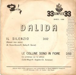 [Pochette de Il silenzio - Bonsoir mon amour (DALIDA) - verso]