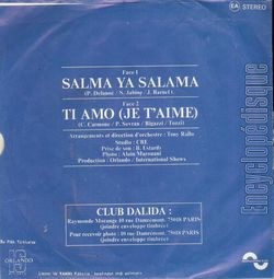 [Pochette de Salma ya salama (DALIDA) - verso]