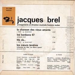 [Pochette de La chanson des vieux amants (Jacques BREL) - verso]