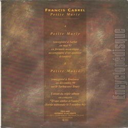 [Pochette de Petite Marie (Francis CABREL) - verso]