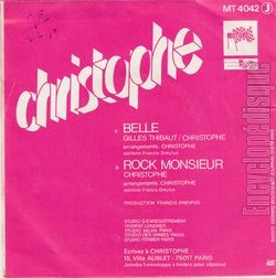 [Pochette de Belle (CHRISTOPHE) - verso]