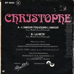 [Pochette de L’amour, toujours l’amour (CHRISTOPHE) - verso]