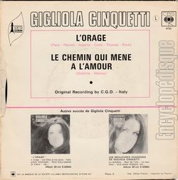 [Pochette de L’orage (Gigliola CINQUETTI) - verso]