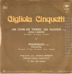 [Pochette de Un coin de terre, un olivier (Gigliola CINQUETTI) - verso]