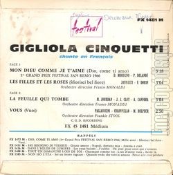 [Pochette de Mon dieu comme je t’aime (Gigliola CINQUETTI) - verso]