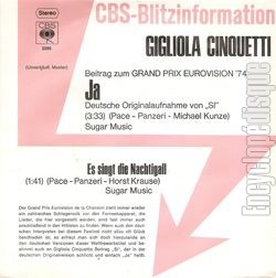 [Pochette de Ja ( Si ) (Gigliola CINQUETTI) - verso]