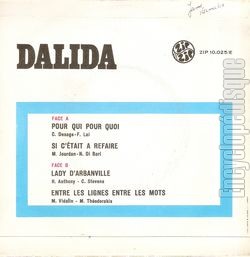 [Pochette de Pour qui pour quoi (DALIDA) - verso]