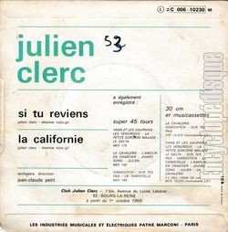 [Pochette de Si tu reviens (Julien CLERC) - verso]