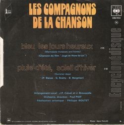 [Pochette de Bleu, les jours heureux (Les COMPAGNONS DE LA CHANSON) - verso]