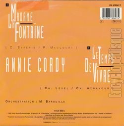 [Pochette de Madame La Fontaine (Annie CORDY) - verso]