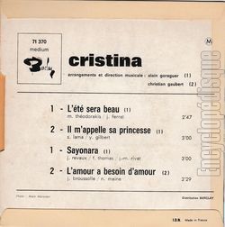 [Pochette de L’t sera beau (CRISTINA) - verso]