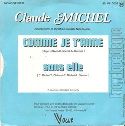 [Pochette de Comme je t’aime (Claude MICHEL) - verso]