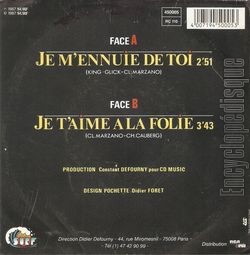 [Pochette de Je m’ennuie de toi ( stand by me ) (Claude MICHEL) - verso]